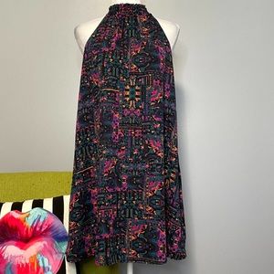 Allison Joy Cameron Multicolored Mock Neck Swing Mini Dress Large